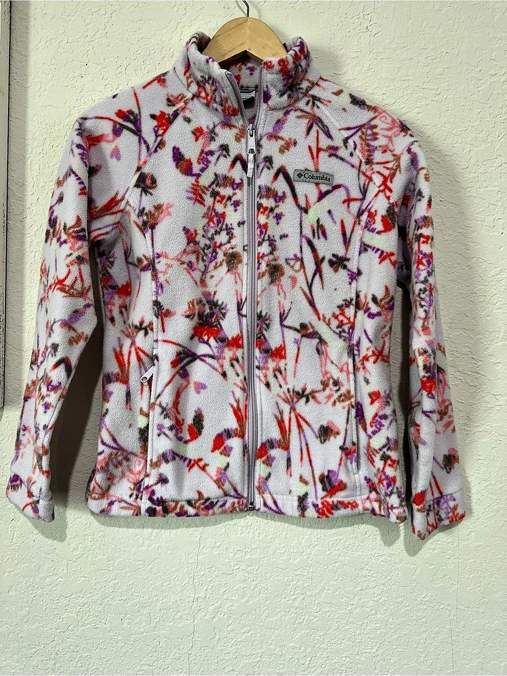 Columbia girls Benton Springs Printed Full Zip Fleece Jacket White & Purple